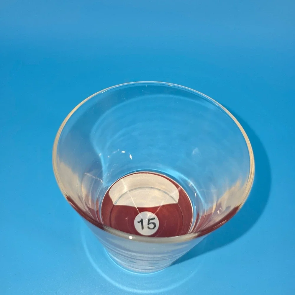 Vintage 15 Pool Ball Rocks Glass Maroon Billiard Lowball Whiskey‎ Tumbler 3.5in